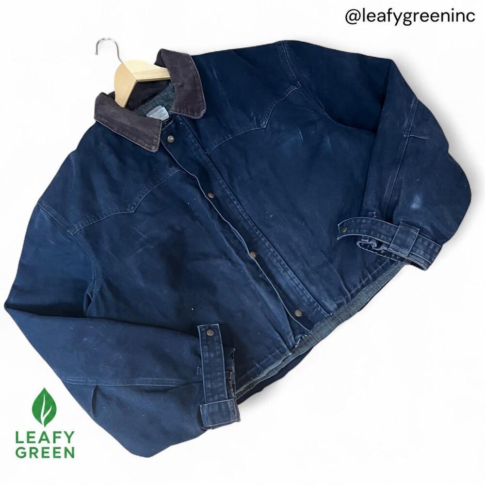 Carhartt Navy Blue Corduroy Collar Duck Canvas Crop Jacket us sz L Vintage 90s